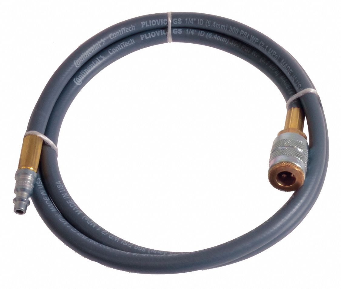 Air Hose: 1/4 in Hose Inside Dia., Gray, 1/2 in Hose Outside Dia., 10 ft Hose Lg