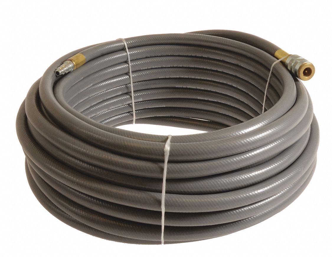 Air Hose: 3/8 in Hose Inside Dia., Gray, 5/8 in Hose Outside Dia., 100 ft Hose Lg