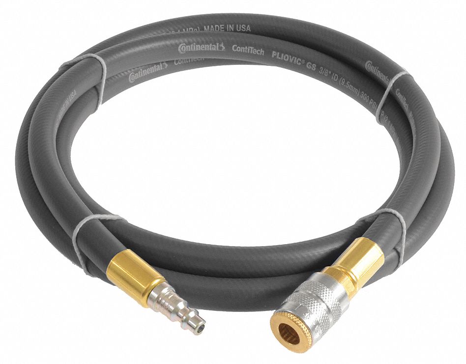 Air Hose: 3/8 in Hose Inside Dia., Gray, 5/8 in Hose Outside Dia., 10 ft Hose Lg