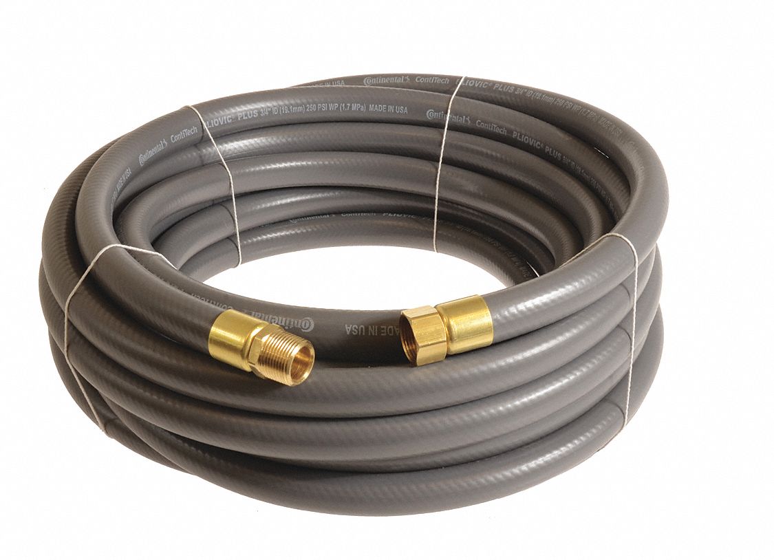 Air Hose: 3/4 in Hose Inside Dia., Gray, 3/4 in FNPT x 3/4 in MNPT, 100 ft Hose Lg