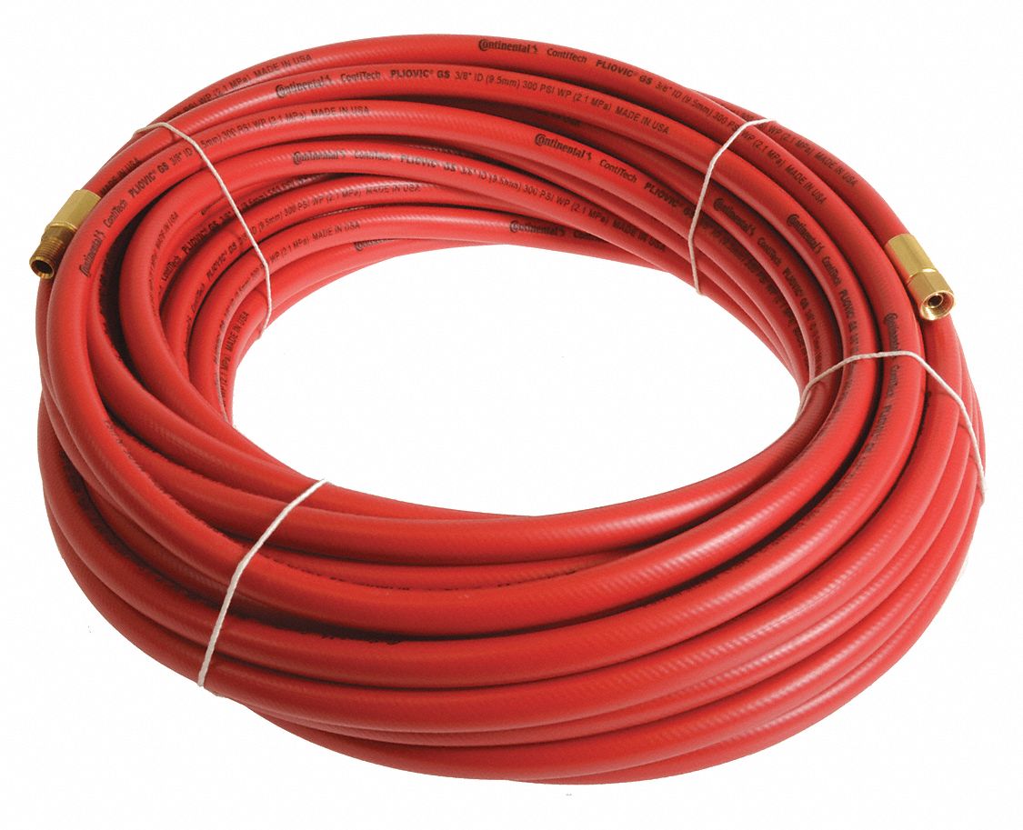 AIR HOSE, ½ IN INSIDE DIAMETER, RED, BRASS 1/2 IN FNPT X BRASS 1/2 IN MNPT, 100 FT L