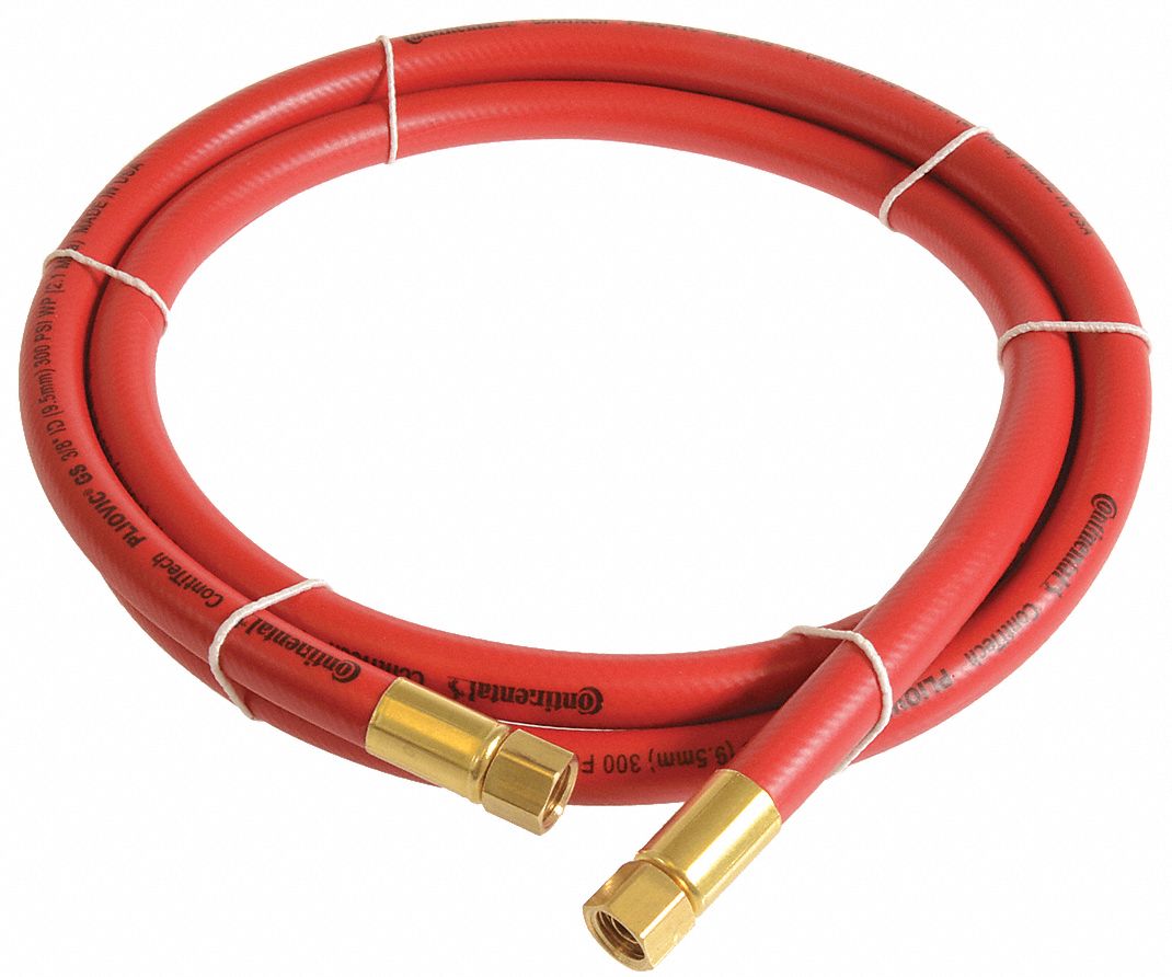 Air Hose: 1/2 in Hose Inside Dia., Red, 1/2 in FNPT x 1/2 in FNPT, 10 ft Hose Lg
