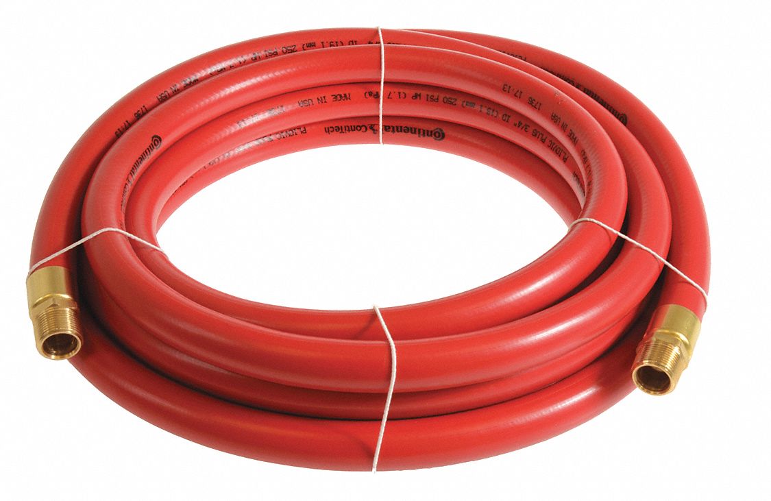 AIR HOSE, 1 IN HOSE ID, RED, BRASS 1 IN MNPT X BRASS 1 IN MNPT, 25 FT HOSE L