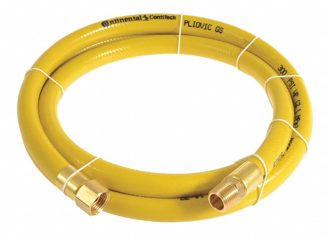 Air Hose: 1/4 in Hose Inside Dia., Yellow, 1/4 in FNPT x 1/4 in MNPT, 100 ft Hose Lg