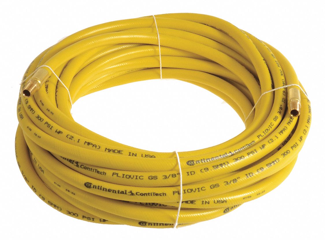 AIR HOSE, ⅜ IN INSIDE DIAMETER, YELLOW, BRASS 1/4 IN MNPT X BRASS 1/4 IN MNPT, 50 FT L