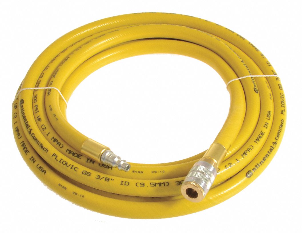 Air Hose: 3/8 in Hose Inside Dia., Yellow, 5/8 in Hose Outside Dia., 100 ft Hose Lg