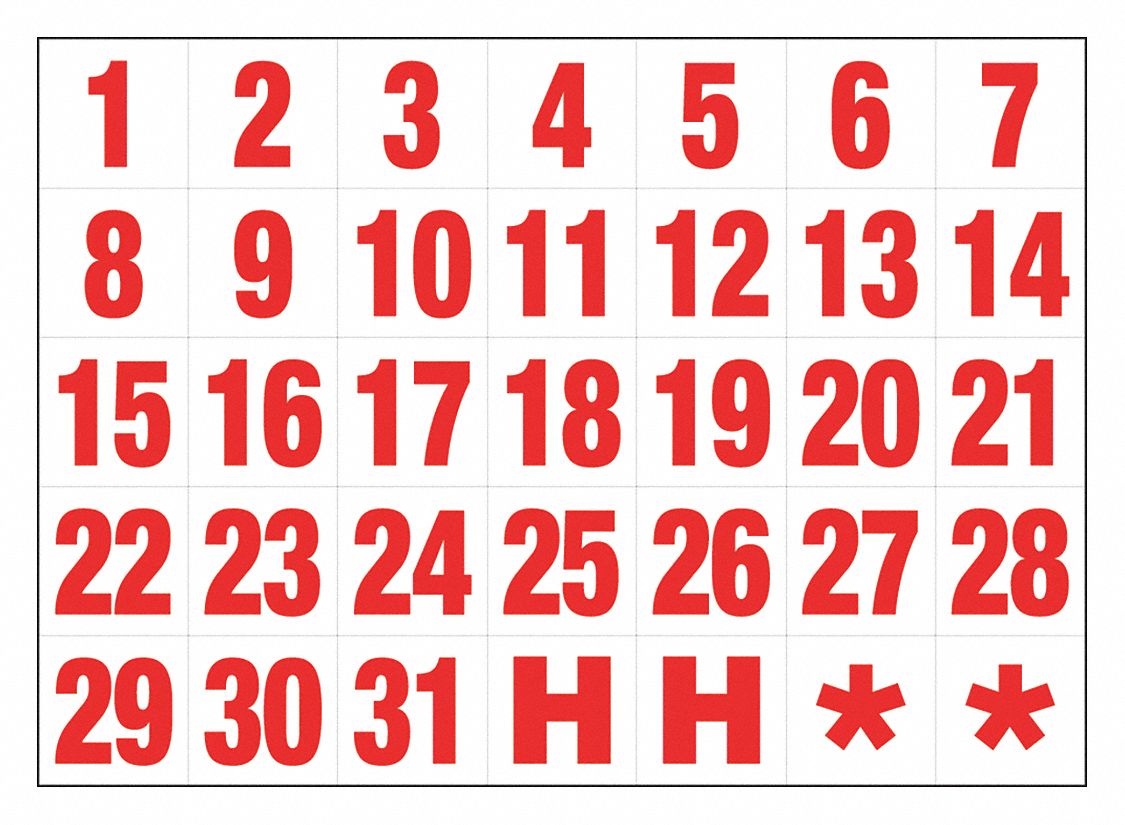 Magna Visual, Inc., Calendar Dates 1-31, White Red - 50ka22