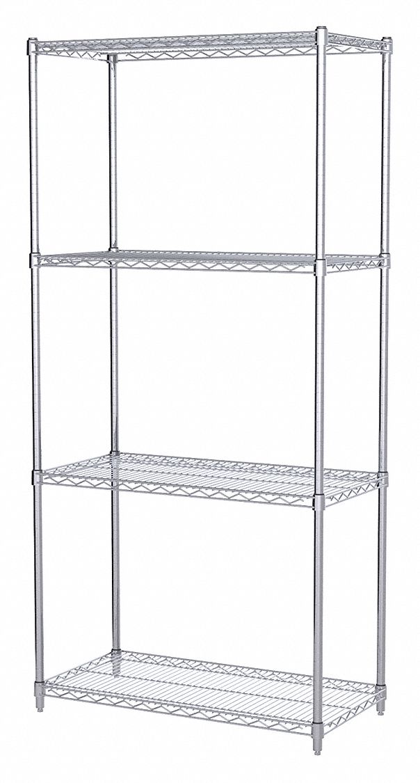 Wire Shelving Unit, 18"x36"x74", 4-Shelf
