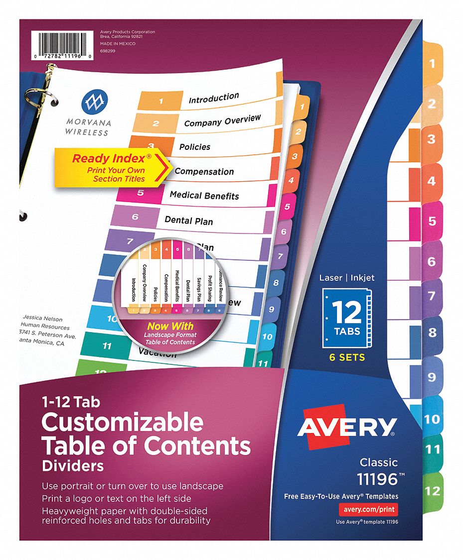 Dividers, 12-Tab, Letter,