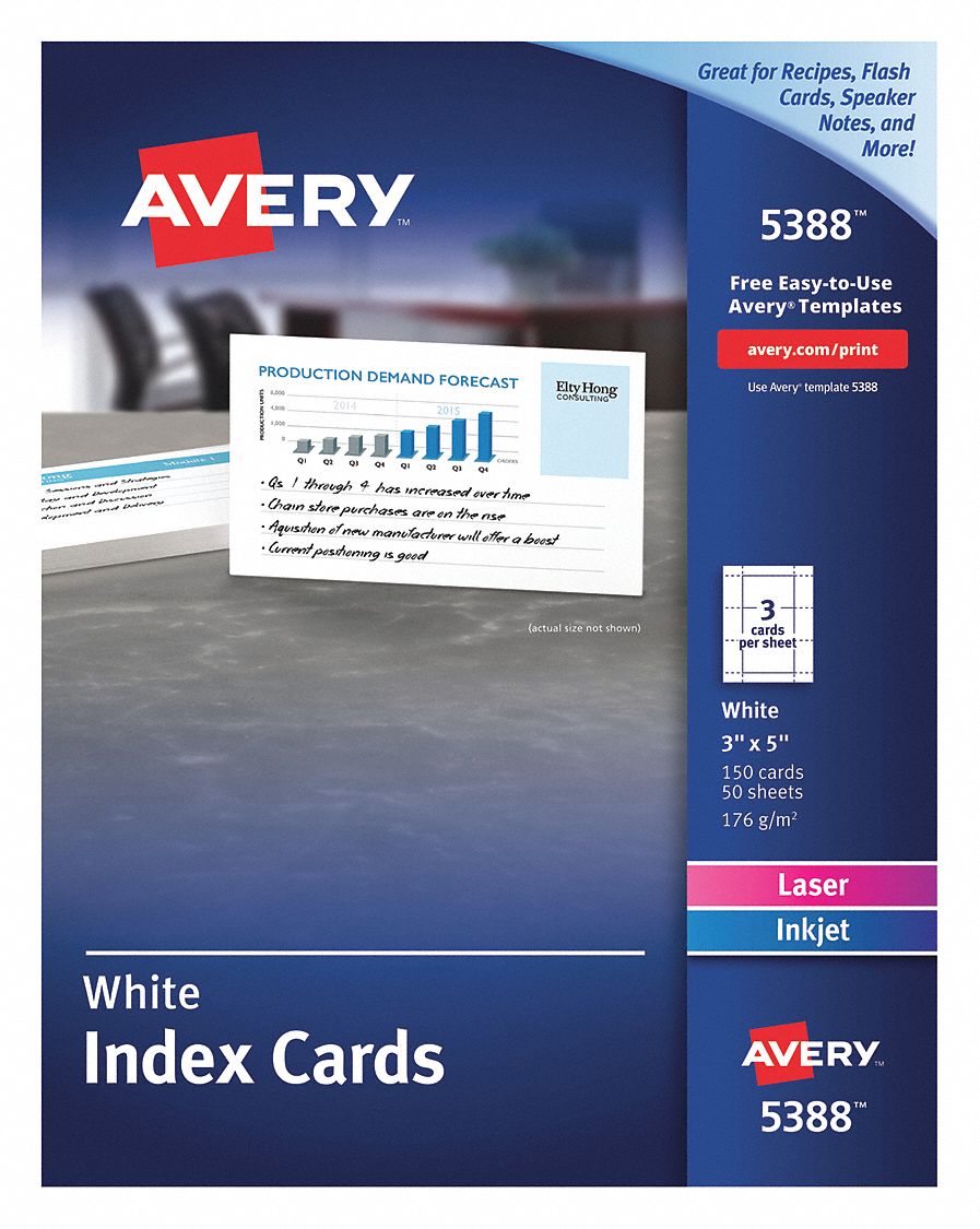 AVERY, 50, PK, Printable Index Cards - 50MV30|5388 - Grainger