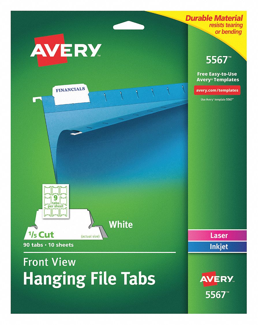 AVERY, 90, PK, Printable Hanging File Tabs - 50MV34|5567 - Grainger
