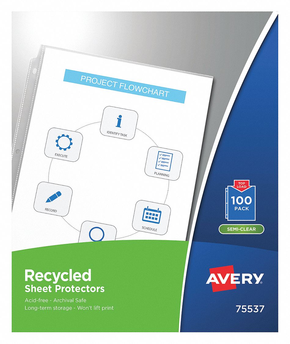 AVERY Clear, Sheet Protector, PK100 50MW4975537 Grainger