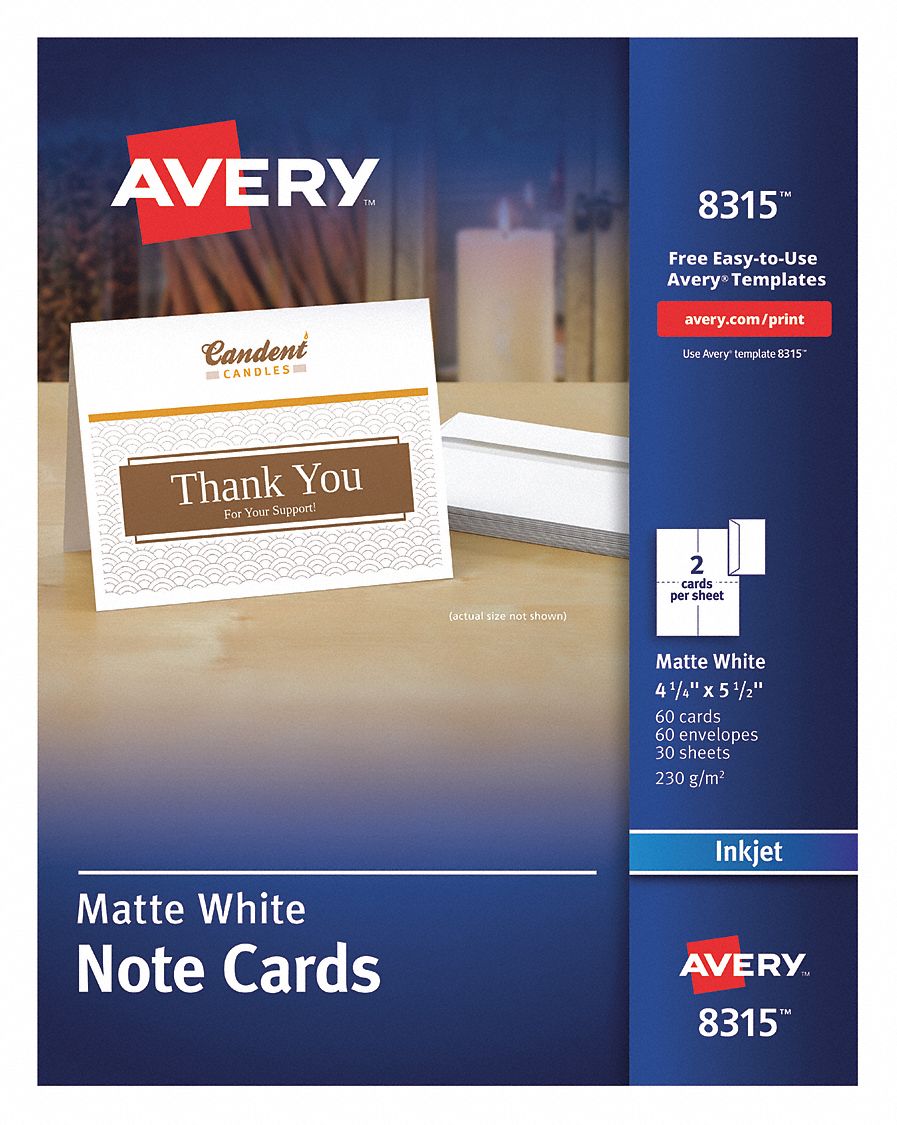 AVERY, 60, PK, Note Cards with Matching Envelopes 50MW728315 Grainger