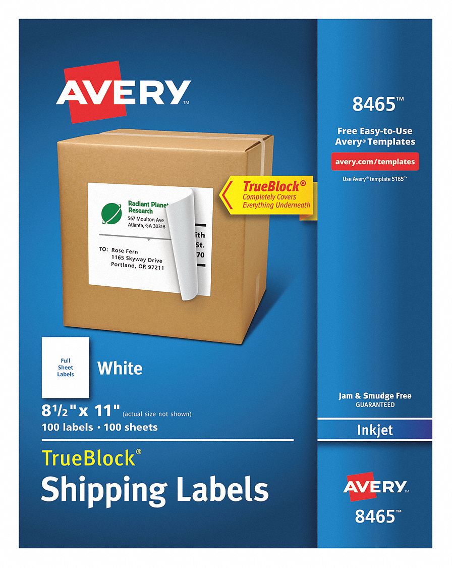 Label, Inkjet,  8-1/2x11, 1/Sh, White, PK100