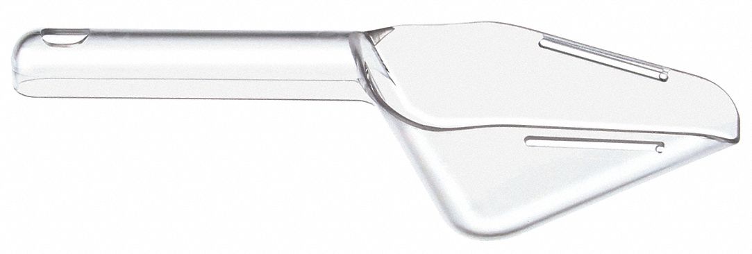 Ice Scoop: Clear, Plastic, 3 3/4 in Wd, Dishwasher Safe, NSF, 6 oz Capacity - Min