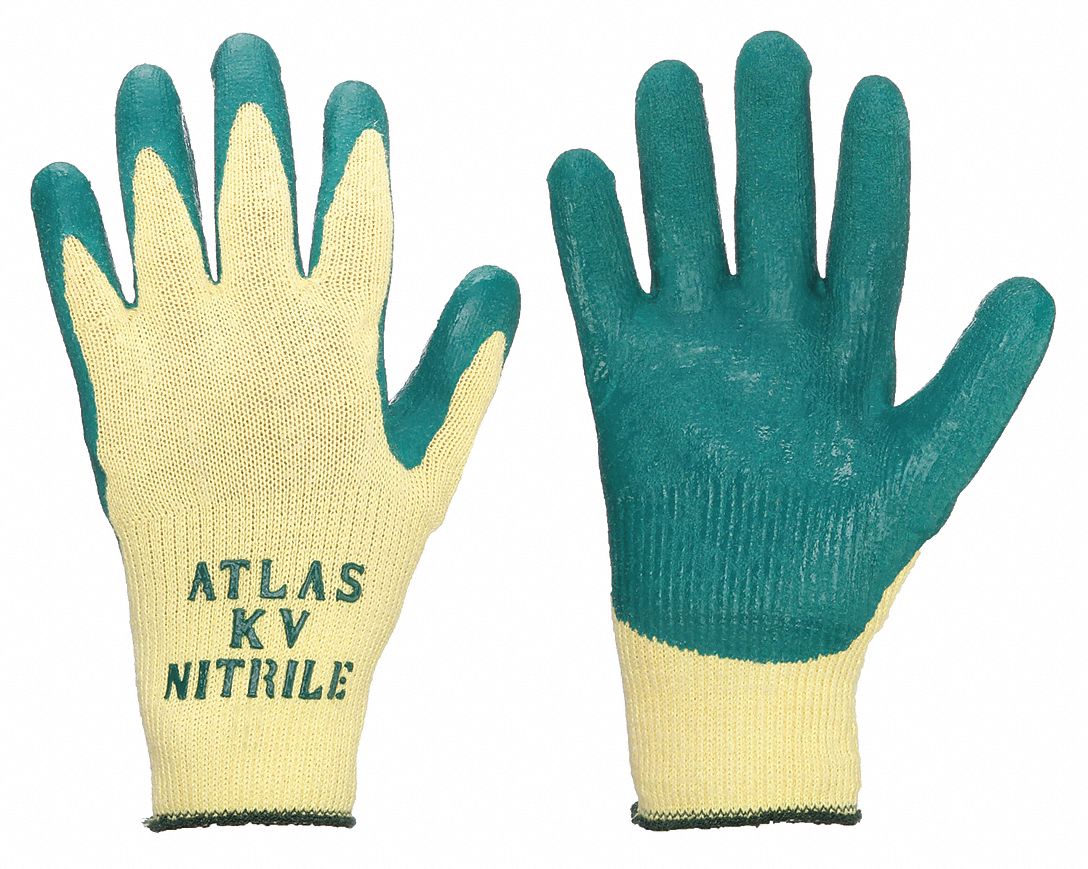 COATED GLOVES, L (9), ANSI CUT LEVEL A3, DIPPED PALM, NITRILE, KEVLAR, 10 GA