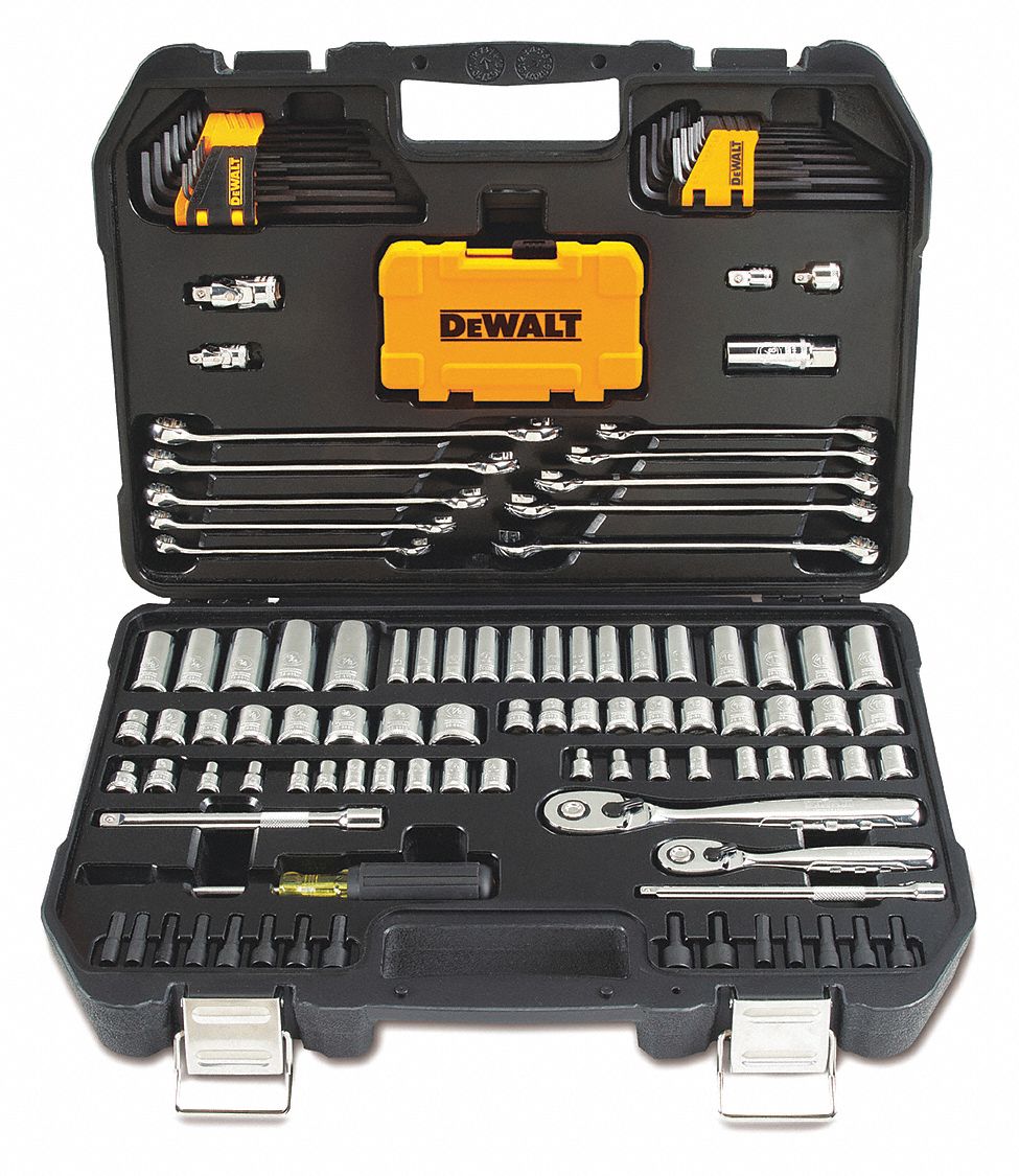 DEWALT, 142 Total Pcs, SAE, Mechanics Tool Kit,w/Case,142 pcs. - 50XM49 ...