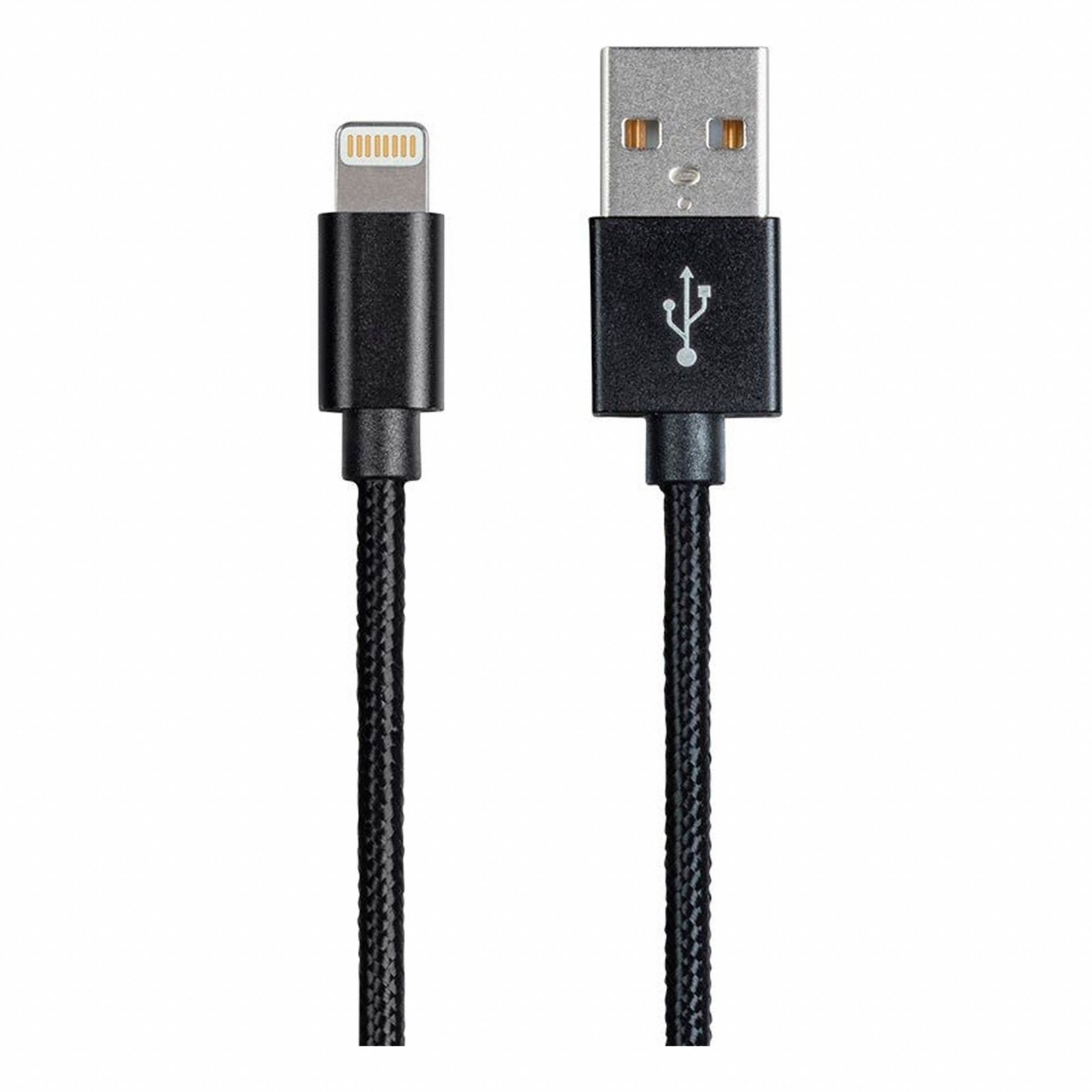 USB Cable: Lightning End 1, Type A End 2, Black, 3 ft Lg, USB Cable