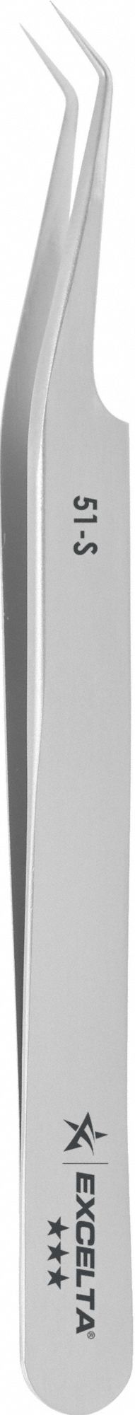 Tweezers: Stainless Steel, Point, Offset Tip, 0.002 in Tip Thick