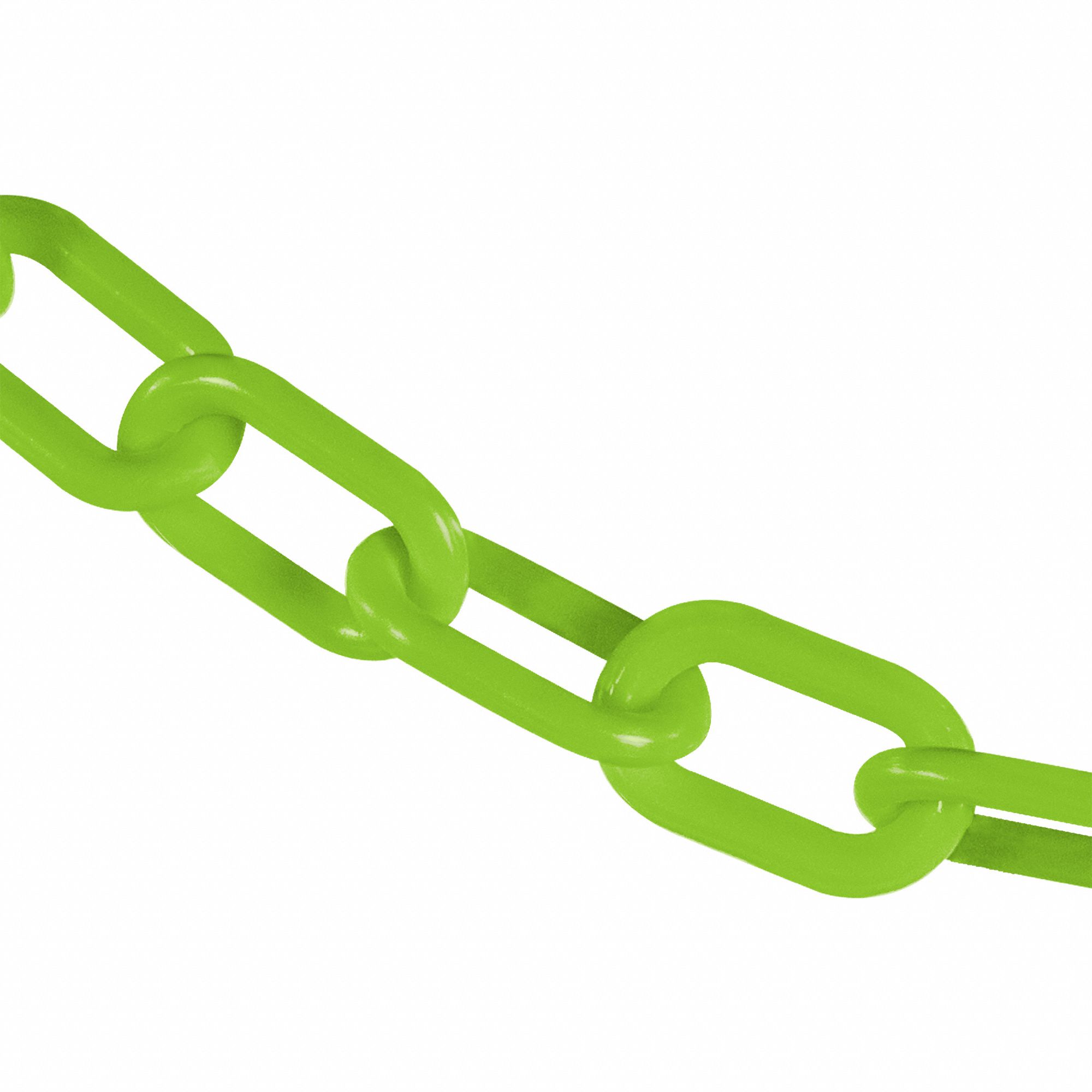 PLASTIC CHAIN, 100 FT L, GREEN, POLYETHYLENE, 2.1 IN LINK OUTSIDE L