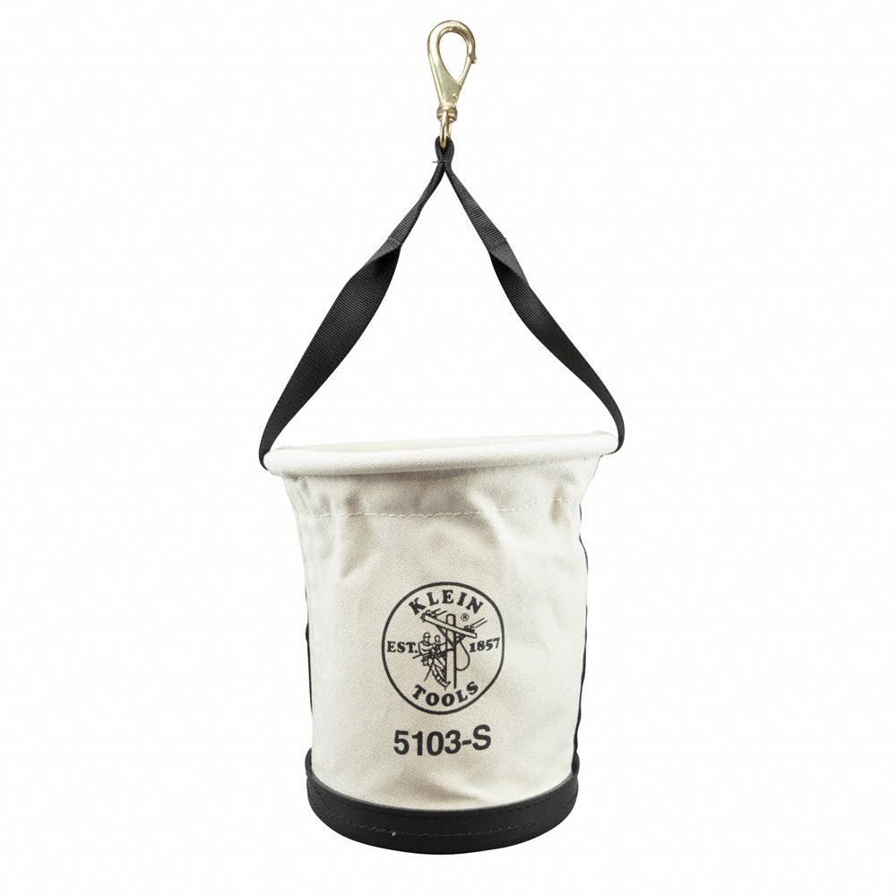 Bucket Bag: 12 in H, Off-White, Canvas, 0 Pockets, Open Top