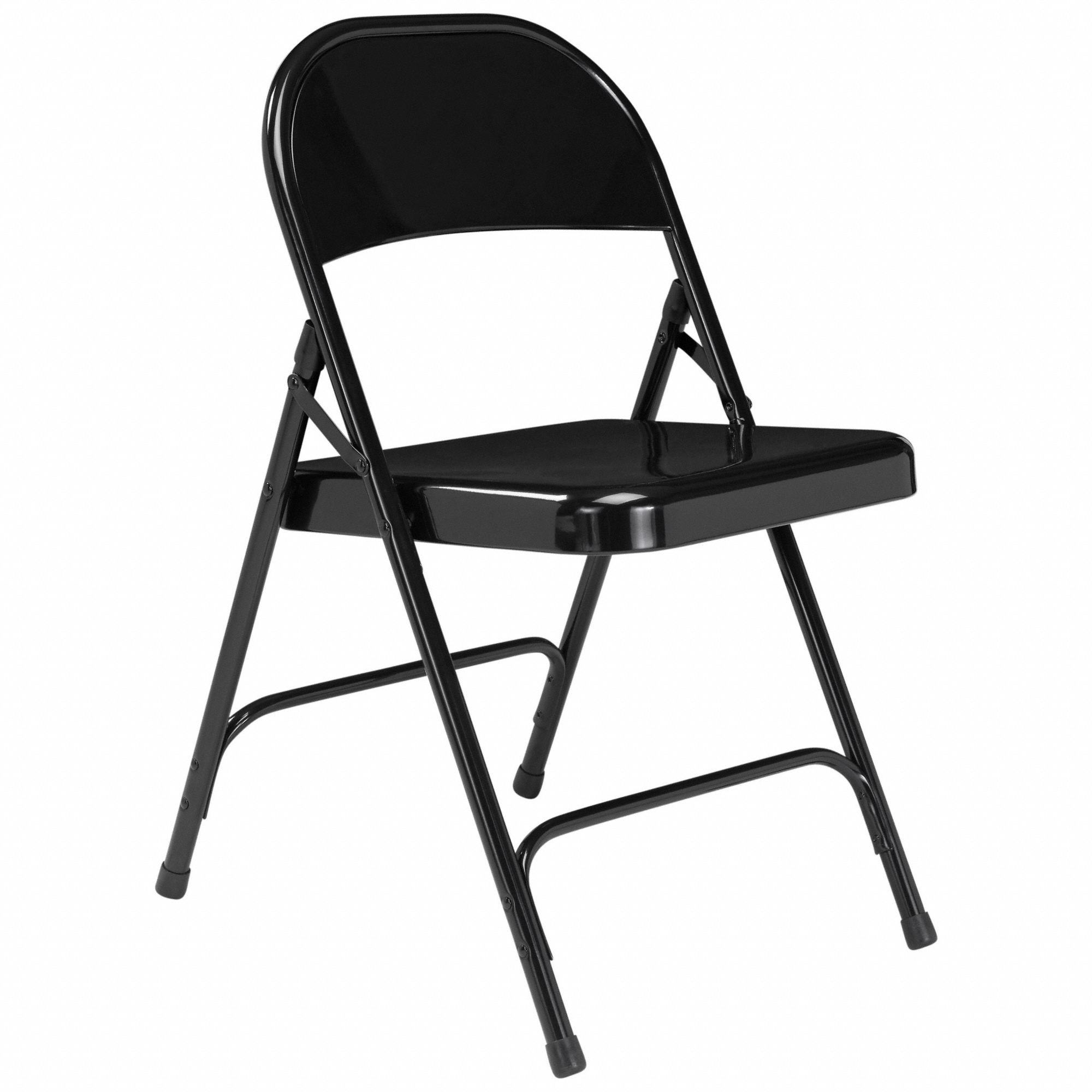Folding Chair: Steel Seat, Steel Frame, Black Seat, 500 lb Wt Capacity
