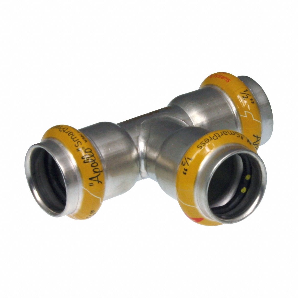 Crimp Tee Fitting: 1 1/2 in Pipe x 1 1/2 in Pipe x 1 1/2 in CTS Size, HNBR, SmartPress