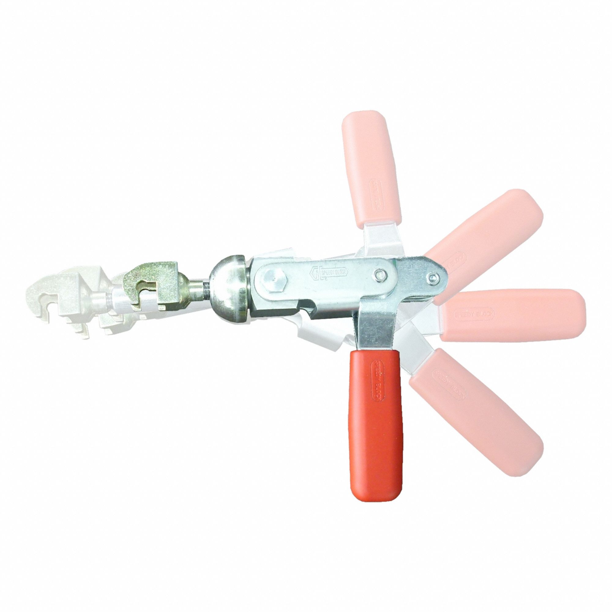 Lever Lock Assembly Affixing Hacksaw to Pipes