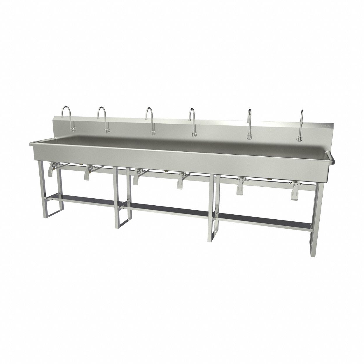 Wash Station: 45 in Overall Ht, 117 in Bowl Lg, 8 in Bowl Dp, 0.5 gpm Flow Rate, 16 ga