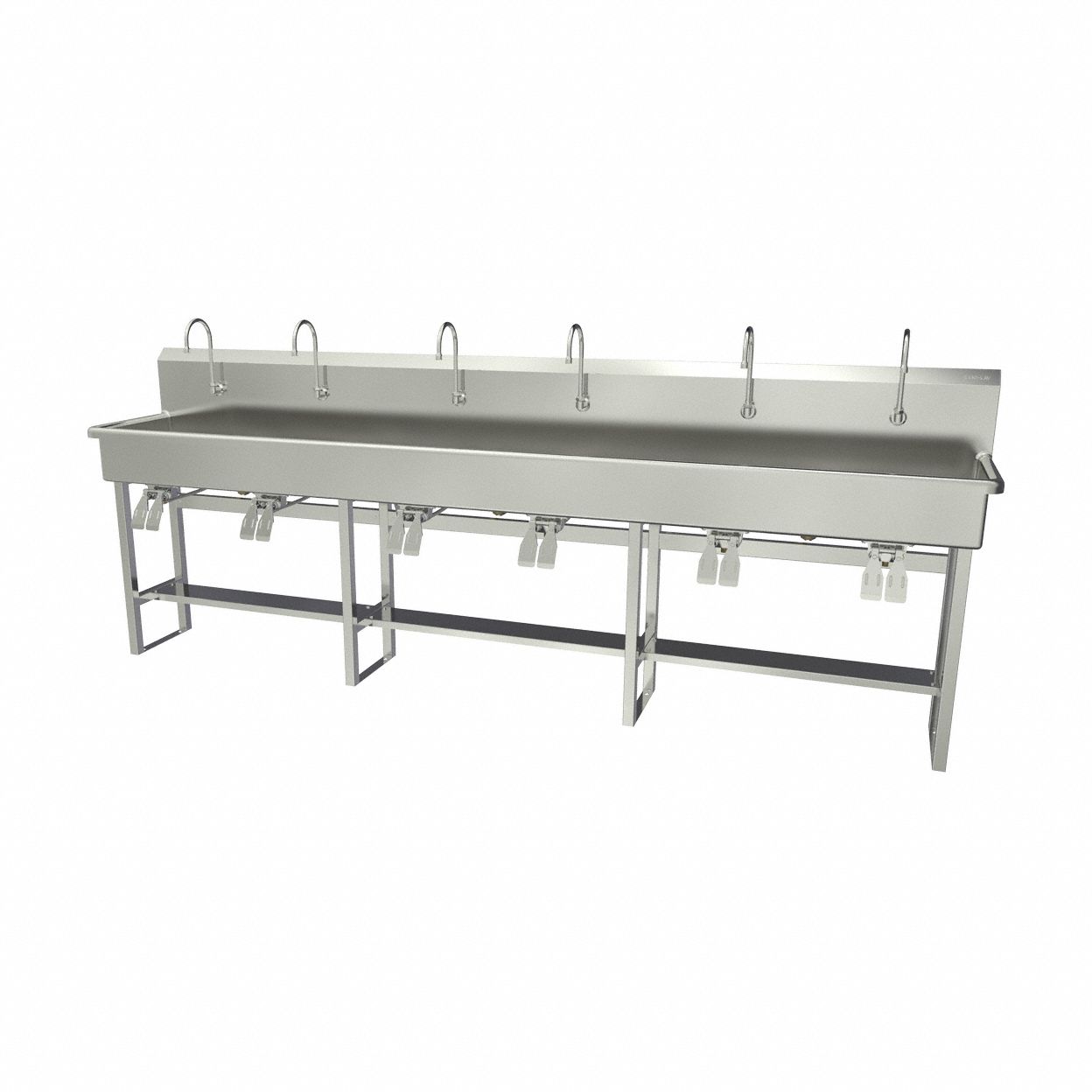 Wash Station: 45 in Overall Ht, 117 in Bowl Lg, 8 in Bowl Dp, 0.5 gpm Flow Rate, 16 ga