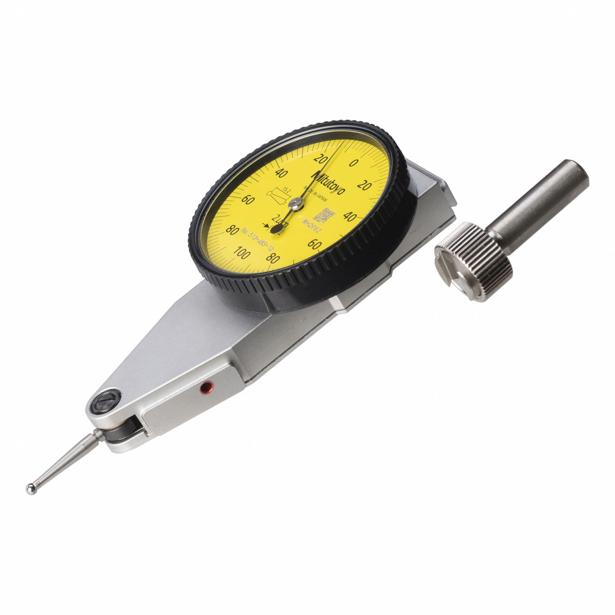 MITUTOYO Dial Test Indicator: 0 mm to 0.2 mm, Horizontal, Metric, 4µm (MPN 513-485-10E). Key specifications — attr1200917: Dial Test Indicator; attr1184127: 513-485-10E; attr1184167: MITUTOYO; attr1184108: 4µm; attr1184144: Certificate of Inspection.