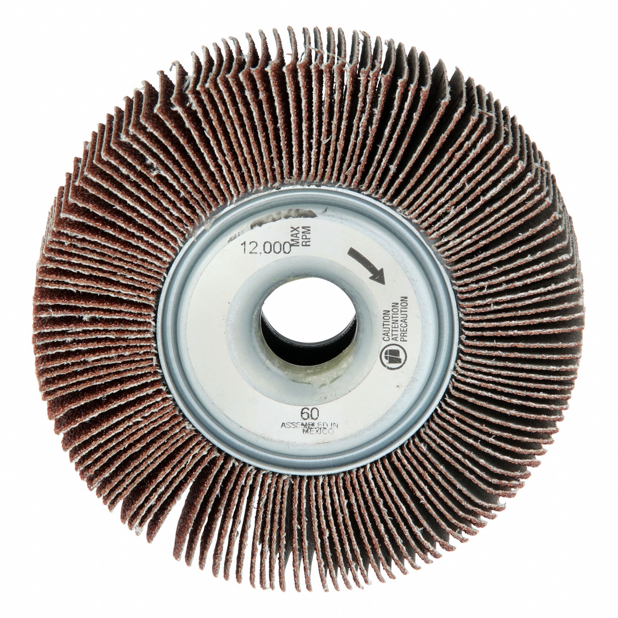 FLAP WHEEL, 3½ IN DIAMETER X 1 IN W, ⅝ IN ARBOUR, ALUMINUM OXIDE, P60 GRIT, X WEIGHT COTTON, R207