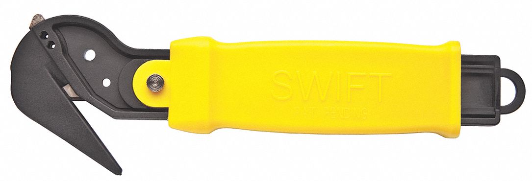 SWIFT SAFETY CUTTER Navaja Utilitaria de Seguridad Acero al Carbono 6-3/4  Amarillo - Cuchillo de Gancho - 3GNY4