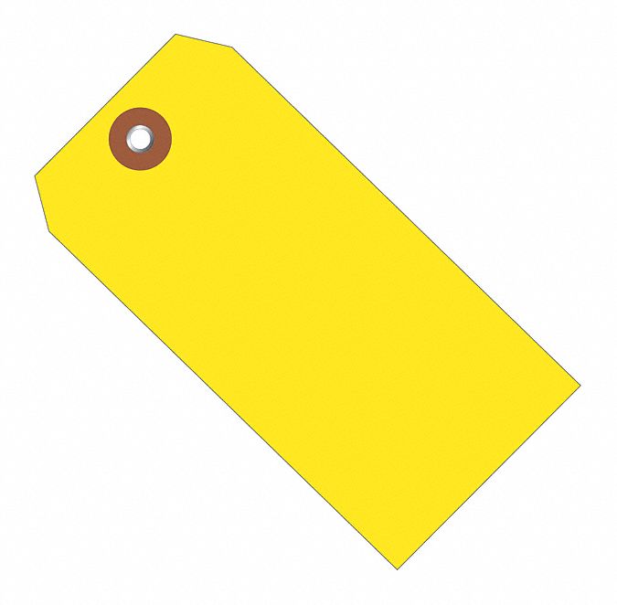 Shipping Tag: #5, 4 3/4 in Tag Ht, 2 3/8 in Tag Wd, Yellow, Plastic, Plain Tag, 100 PK