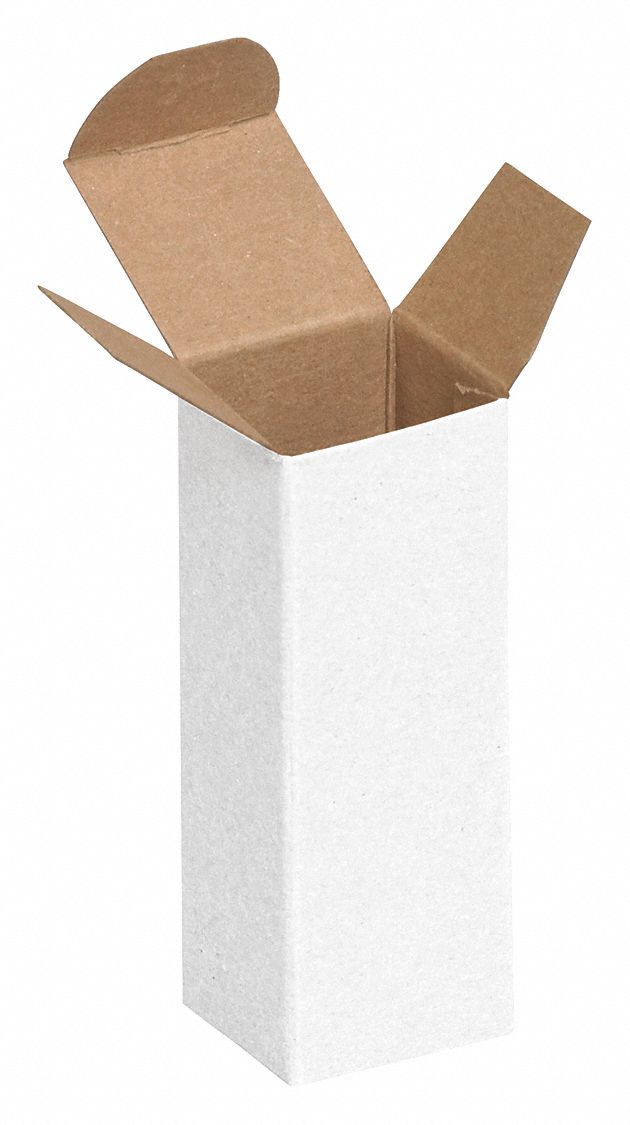 Cartons, Rev Tuck, 1 1/2x1 1/2x4", PK1000: White, 1 1/2 in Inside Lg, 1 1/2 in Inside Wd, 1, 000 PK