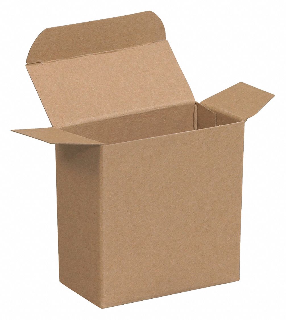 Cartons, Rev Tuck, 2 1/2x1 1/4", PK1000: Kraft, 2 1/2 in Inside Lg, 1 1/4 in Inside Wd, 1, 000 PK