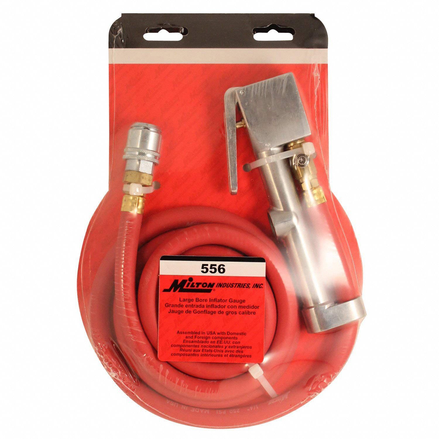 MILTON Large Bore Tire Inflator Gauge 10 to 160 psi, Aluminum, 72 in