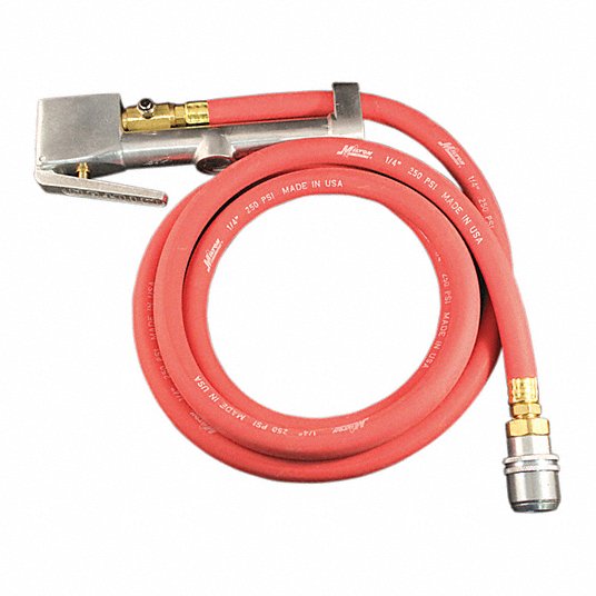 Large Bore Tire Inflator Gauge: 10 to 160 psi, Aluminum, 72 in, 1/4" NPT Thread Size