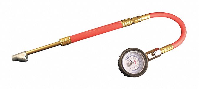 Dual Head Dial Pressure Gauge: 0 to 160 psi, Brass, Tires, 27 in Lg