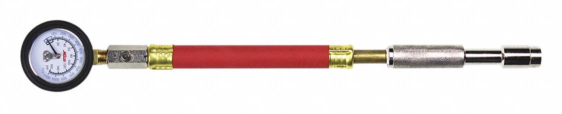 LARGE BORE DIAL PRESSURE GAUGE, TIRE PRESSURE GAUGE, ANALOG, 2 PSI PRESSURE INCREMENTS, BRASS