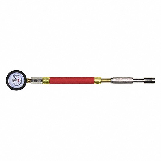 Large Bore Dial Pressure Gauge: 0 to 160 psi, Brass, Tires, 18.25 in Lg