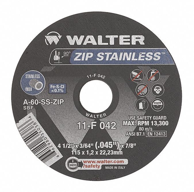 WALTER SURFACE TECHNOLOGIES ZIP STAINLESSTYPE1 4.5X3/64X7/8