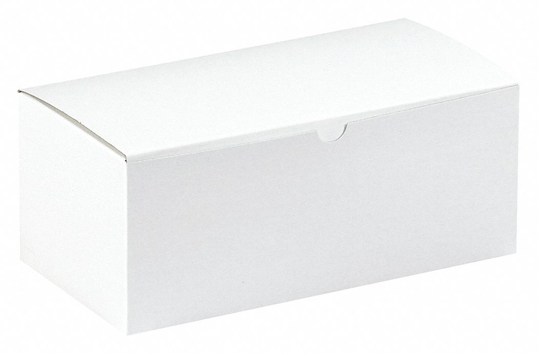 Gift Box, 10x5x4", White, PK100: 10 in Inside Lg, 5 in Inside Wd, 4 in Inside Ht, White, 100 PK