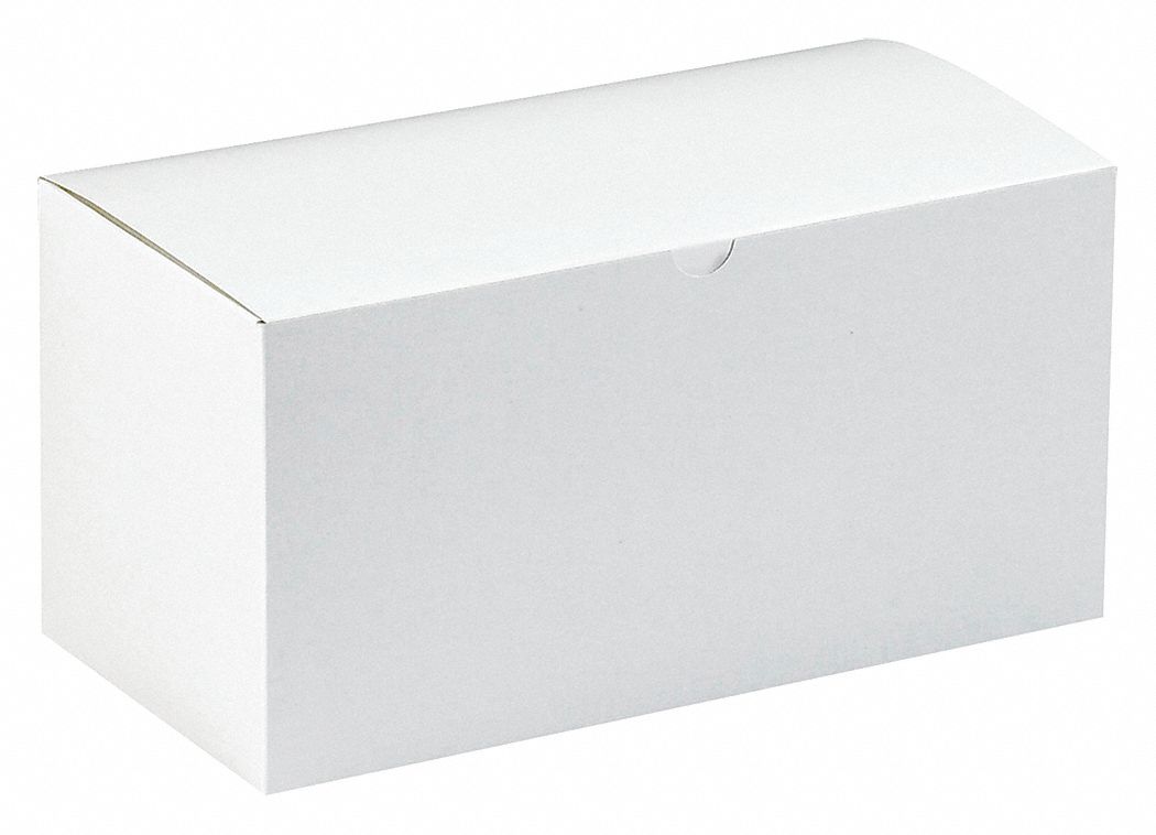 Gift Box, 12x6x6", White, PK50: 12 in Inside Lg, 6 in Inside Wd, 6 in Inside Ht, White, 50 PK