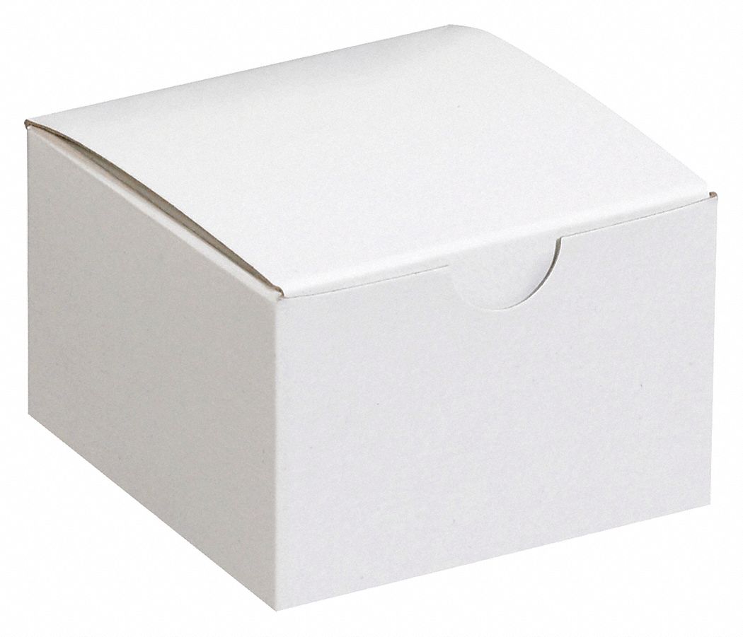Gift Box, 3x3x2", White, PK100: 3 in Inside Lg, 3 in Inside Wd, 2 in Inside Ht, White, 100 PK