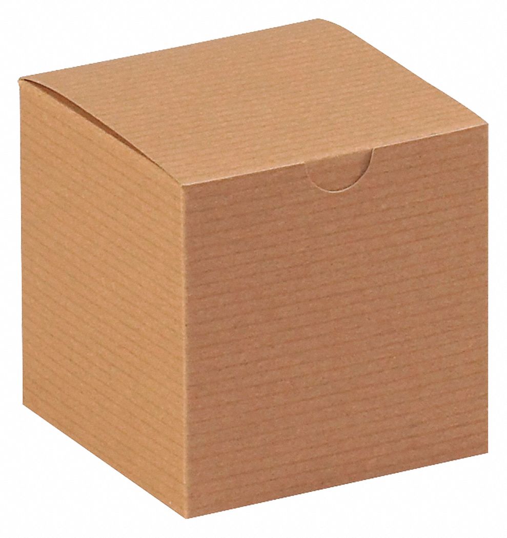 Gift Box, 4x4x4", Kraft, PK100: 4 in Inside Lg, 4 in Inside Wd, 4 in Inside Ht, Kraft, 100 PK