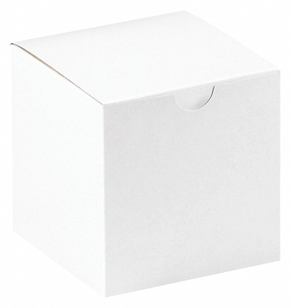 Gift Box, 4x4x4", White, PK100: 4 in Inside Lg, 4 in Inside Wd, 4 in Inside Ht, White, 100 PK