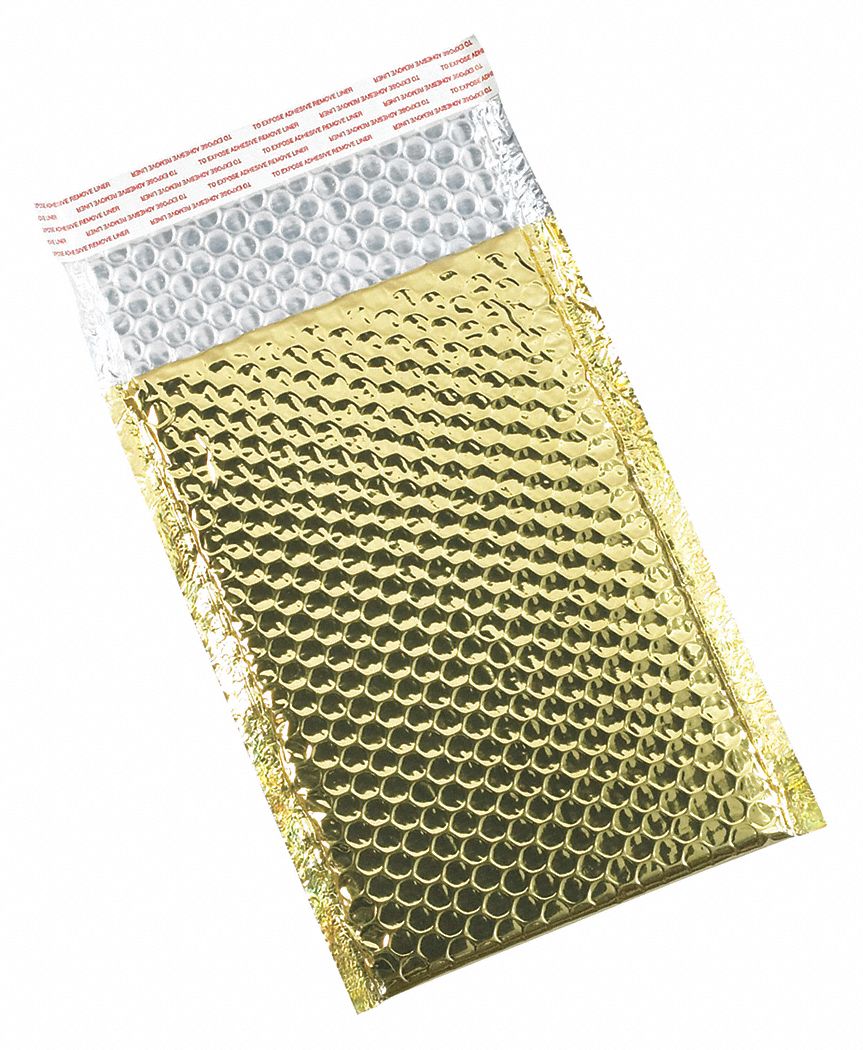 Glamour Bubble Mailers, 7.5x11", Gold, PK72: 7 1/2 in Usable Wd, 11 in Usable Lg, 72 PK