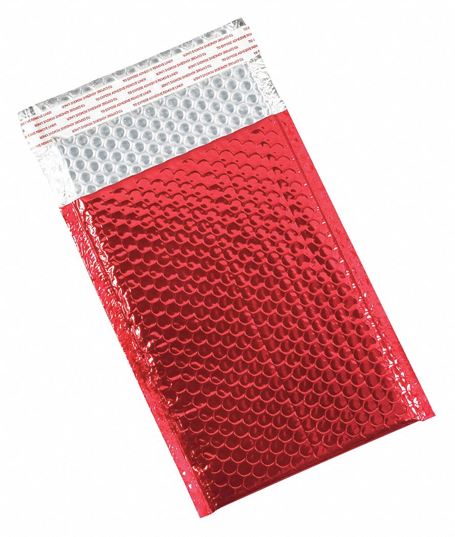 Glamour Bubble Mailers, 7.5x11", Red, PK72: 7 1/2 in Usable Wd, 11 in Usable Lg, Red, 72 PK