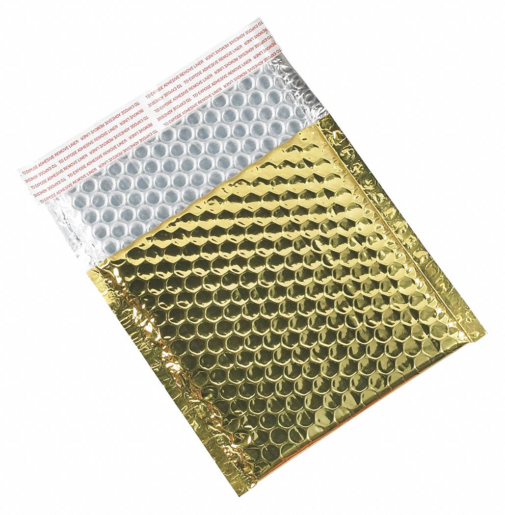 Bubble Mailers, 7x6 3/4", Gold, PK72: 7 in Usable Wd, 6 3/4 in Usable Lg, 7 in Outside Wd, 72 PK